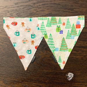 Christmas Over the Collar Reversible Dog Bandana - Christmas Trees & Coffee - Personalized