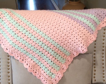 Pink Handmade Crochet Baby Blanket - Unique