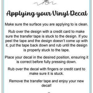Vinyl Decal Application Instructions, Printable Vinyl Decal Care Card ...