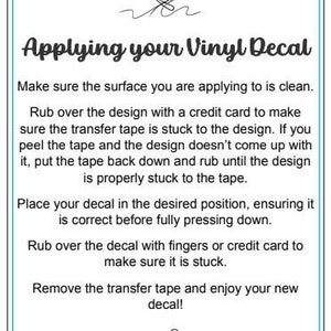 Vinyl Decal Application Instructions, Printable Vinyl Decal Care Card, Small Business Supplies, Printable File, Instant Download