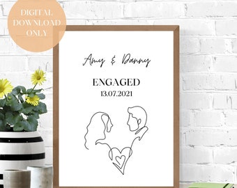 Personalized Engagement Celebration Print: Minimalist Wall Art (Digital Download)