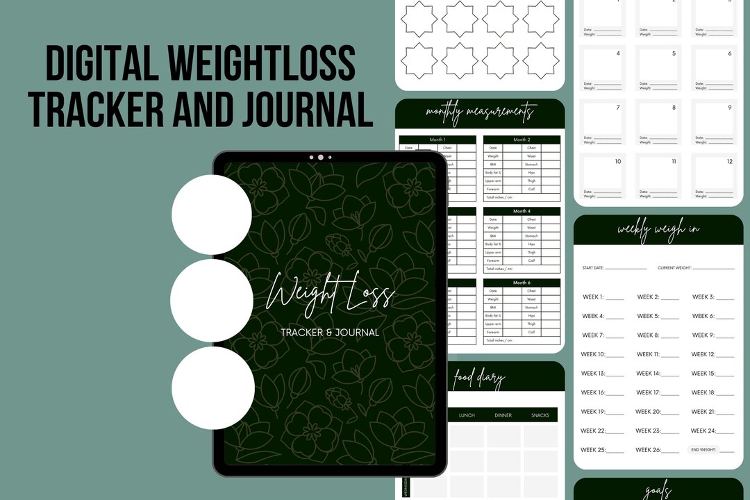 Digital Weight Loss Tracker Printable | Meal Planner, Workout Log, Body ...