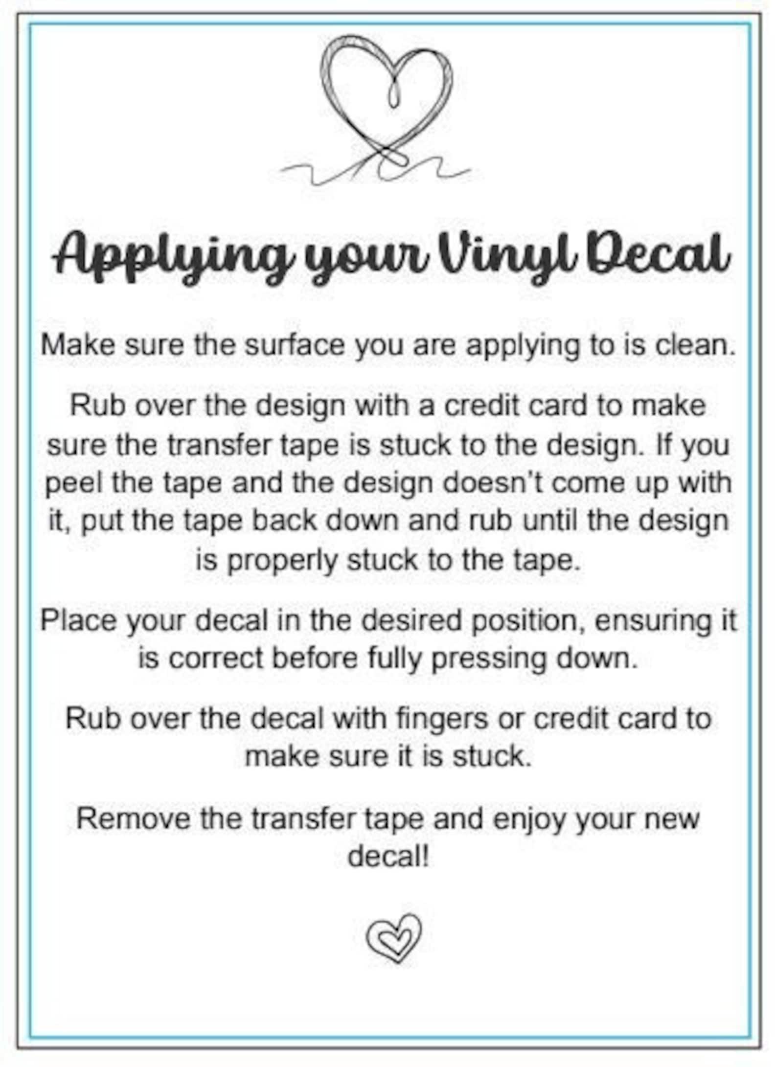 Vinyl Decal Application Instructions Card Small Business (printable