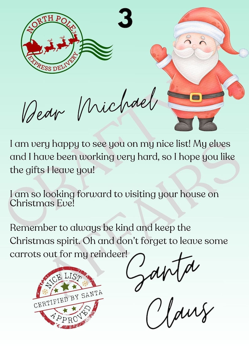Personalised Letter From Santa, Christmas Letter From Santa, Kids