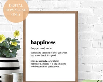 Happiness Definition Minimalist Printable Wall Art| For those who are looking for inspirational art to brighten up your home| Wall Print