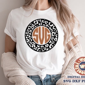 Leopard Print Circle Monogram Frame svg, Circle Frame svg, svg, Leopard Print svg, Leopard Spots svg, Svg Dxf Eps Ai Png Silhouette Cricut