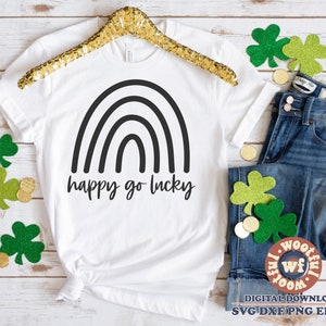 Svg Happy Go Lucky, St Patrick's day, svg irlandais, St Paddy's Day, svg arc-en-ciel, Svg Dxf Eps Ai Png Silhouette Cricut