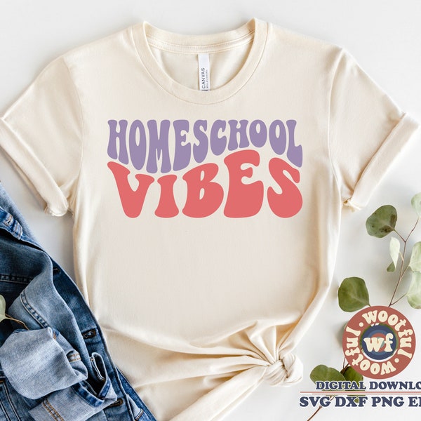 Homeschool Vibes svg, Homeschooling svg, Homeschool Mom svg, Back to School svg, Wavy Letters svg, Svg Dxf Eps Ai Png Silhouette Cricut