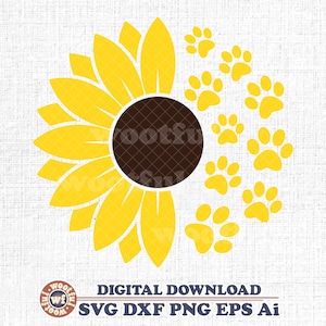 Sunflower and Paw Prints svg, Paw Print svg, Paw svg, Cat Paw svg, Dog Paw svg, Pet Paw svg, Sunflower, Svg Dxf Eps Ai Png Silhouette Cricut