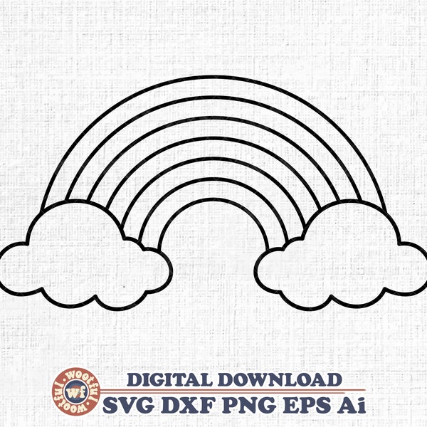 Rainbow Outline svg, Rainbow Clipart svg, Clouds svg, Cloud, Rainbow with Clouds, Simple Rainbow svg, Svg Dxf Eps Ai Png Silhouette Cricut