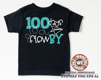 100 Days Flew By svg, 100 Days of School svg, 100th Day svg, Hundred Days svg, Paper Airplane svg, SVG Dxf Eps Ai Png Silhouette Cricut