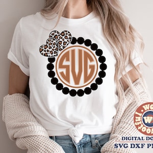 Leopard Print Heart Monogram Frame svg, Circle Frame svg, svg, Leopard Print svg, Leopard Spots svg, Svg Dxf Eps Ai Png Silhouette Cricut