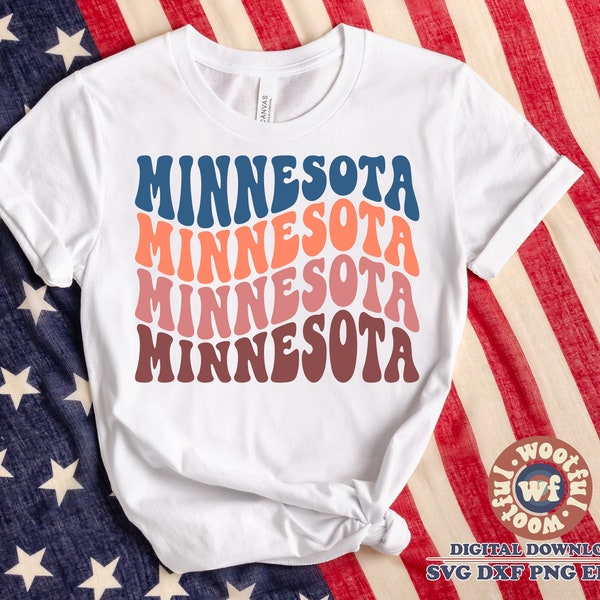 Minnesota svg, Minnesota State svg, USA svg, Patriotic svg, America svg, Boho svg, Wavy Letters svg, Svg Dxf Eps Ai Png Silhouette Cricut