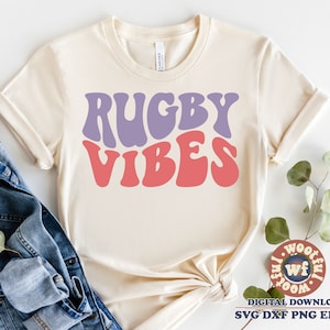 Rugby Vibes svg, Jugador de rugby svg, Rugby Fan svg, Rugby Mamá svg, Deportes svg, Letras onduladas svg, Svg Dxf Eps Ai Png Silueta Cricut