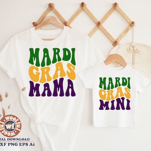 Mardi Gras Mama svg, Mardi Gras Mini svg, Martes Gordo svg, Mardi Gras Carnival svg, Letras Onduladas svg, Svg Dxf Eps Ai Png Silueta Cricut