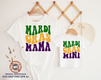 Mardi Gras Mama svg, Mardi Gras Mini svg, Fat Tuesday svg, Mardi Gras Carnival svg, Wavy Letters svg, Svg Dxf Eps Ai Png Silhouette Cricut
