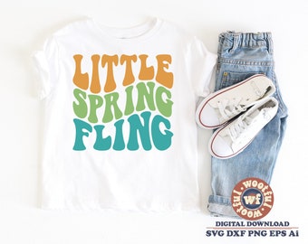 Little Spring Fling svg, Spring svg, Boys Spring svg, Wavy Stacked svg, Easter svg, Boho Spring svg, Svg Dxf Eps Ai Png Silhouette Cricut