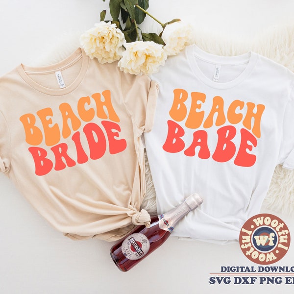 Beach Bride svg, Beach Babe svg, Bride svg, Wedding svg, Bridesmaid svg, Wavy Letters svg, Bridal svg, Svg Dxf Eps Ai Png Silhouette Cricut