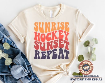 Sunrise Hockey Sunset Repeat svg, Hockey Fan svg, Wavy Letters svg, Hockey mom svg, Ice Hockey svg, Svg Dxf Eps Ai Png Silhouette Cricut