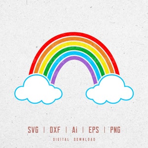 Arco-íris svg, Arco-íris Clipart svg, Nuvem svg, Nuvens svg, Arco-íris com Nuvens, Arco-íris Simples svg, Svg Dxf Eps Ai Png Silhouette Cricut