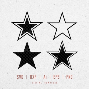 May include: Four black and white star shapes with a double outline. The stars are arranged in a 2x2 grid.