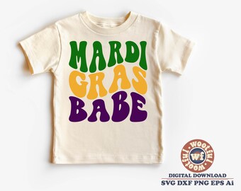 Mardi Gras Babe svg, Fat Tuesday svg, Louisiana svg, Mardi Gras Carnival svg, Wavy Letters svg, Svg Dxf Eps Ai Png Silhouette Cricut
