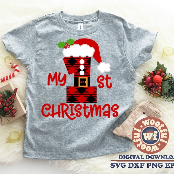 My First Christmas svg, Merry and Bright svg, Merry Christmas svg, Winter, Holiday svg, Buffalo plaid, Svg Dxf Eps Ai Png Silhouette Cricut