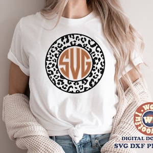 Leopard Print Circle Monogram Frame svg, Circle Frame svg, svg, Leopard Print svg, Leopard Spots svg, Svg Dxf Eps Ai Png Silhouette Cricut