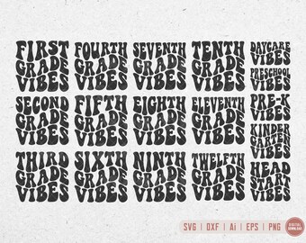 All Grades Vibes Bundle svg, Back to School Bundle svg, Wavy Letters svg, Educator svg, Teacher svg, Svg Dxf Eps Ai Png Silhouette Cricut