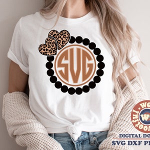 Leopard Print Heart Monogram Frame svg, Circle Frame svg, svg, Leopard Print svg, Leopard Spots svg, Svg Dxf Eps Ai Png Silhouette Cricut