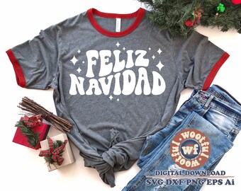 Feliz Navidad svg, Merry and Bright svg, Wavy Stacked svg, Merry Christmas svg, Winter svg, Holiday, Svg Dxf Eps Ai Png Silhouette Cricut