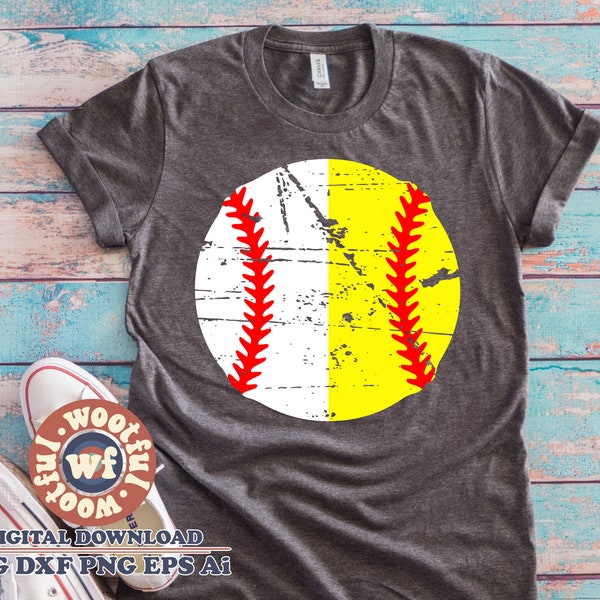 Split Baseball and Softball svg, Grunge svg, Softball Fan svg, Baseball svg, Distressed, Game Day svg, Svg Dxf Eps Ai Png Silhouette Cricut