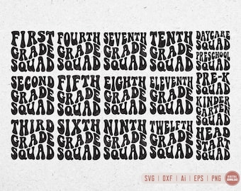 All Grades Squad Bundle svg, Back to School Bundle svg, Wavy Letters svg, Educator svg, Teacher svg, Svg Dxf Eps Ai Png Silhouette Cricut