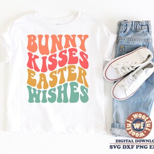Bunny Kisses Easter Wishes SVG, Happy Easter SVG, Spring SVG, Hoppy Easter SVG, golvend gestapeld SVG, SVG DXF EPS AI PNG silhouet Cricut