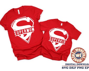 Supermom & Superkid svg, Mother and Son matching svg, Mom and Son svg, Mothers Day svg, Family, Svg Dxf Eps Ai Png Silhouette Cricut