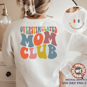 Club de mamá sobreestimulado svg, Mamá vida svg, Mamá svg, Letras onduladas svg, Madre svg, Día de la Madre svg, Svg Dxf Eps Ai Png Silueta Cricut