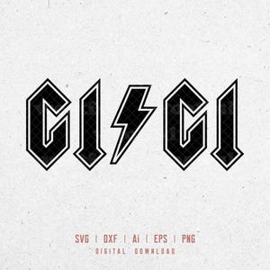 Rock Gigi svg, Rock n Roll svg, Gigi svg, Großmutter svg, Oma svg, Blitz schlägt Bolt svg, svg Dxf Eps Ai Png Silhouette Cricut