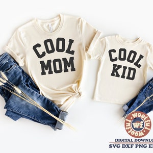 Cool Mom & Cool Kid svg, Madre e Hijo a juego svg, Mamá e Hijo svg, Día de la Madre svg, Svg Dxf Eps Ai Png Silueta Cricut
