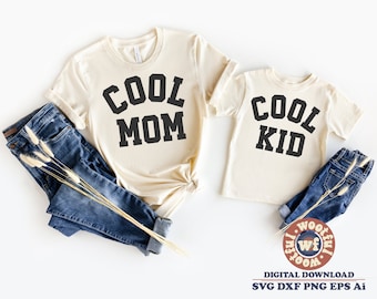 Cool Mom & Cool Kid SVG, Madre e figlio corrispondenti in formato SVG, Mamma e figlio in formato SVG, Festa della mamma in formato SVG, Svg Dxf Eps Ai Png Silhouette Cricut