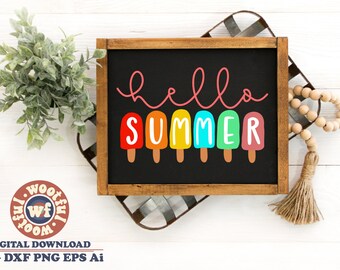 Hola, paletas heladas de verano SVG, diseño con ambiente veraniego (descarga digital)