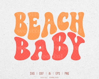 Strand Baby Svg, zomer Svg, zomer Svg, vakantie Svg, golvende Letters Svg, Beach Babe Svg, Svg Dxf Eps Ai Png silhouet Cricut