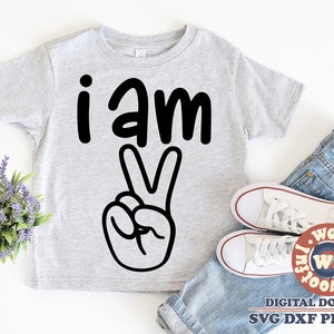 Ich bin zwei svg, Jungen Geburtstags svg, Mädchen Geburtstags svg, Ich bin 2 svg, zweiter Geburtstags svg, Frieden heraus svg, svg Dxf Eps Ai Png Silhouette Cricut