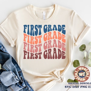 First Grade svg, 1st Grade svg, Teacher svg, Back to School svg, Educator svg, Wavy Letters svg, Svg Dxf Eps Ai Png Silhouette Cricut
