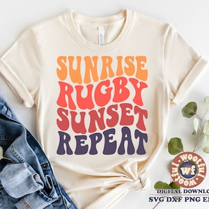Sunrise Rugby Sunset Repeat svg, Rugby Player svg, Rugby Fan svg, Rugby Mom svg, Wavy Letters svg, Svg Dxf Eps Ai Png Silhouette Cricut