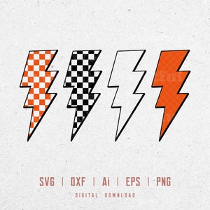 Checkered Lightning Bolt svg, 4 variations, Lightning Strike Bolt svg, Thunder Bolt Outline svg, Svg Dxf Eps Ai Png Silhouette Cricut