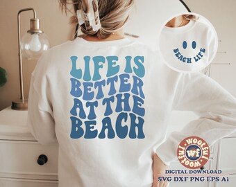 Het leven is beter op het strand svg, zomer svg, vakantie svg, golvende letters svg, strandleven svg, Svg Dxf Eps Ai Png silhouet Cricut