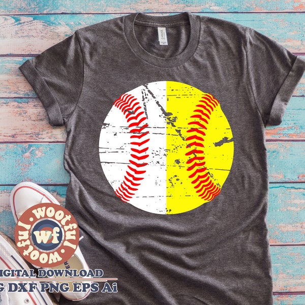 Split Baseball and Softball svg, Grunge svg, Softball Fan svg, Baseball svg, Distressed, Game Day svg, Svg Dxf Eps Ai Png Silhouette Cricut