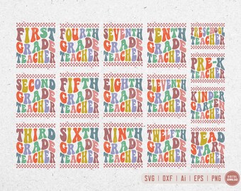 Teacher All Grades Bundle svg, Back to School Bundle svg, Wavy Letters svg, Educator svg, Teacher svg, Svg Dxf Eps Ai Png Silhouette Cricut
