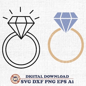 ダイヤモンド リング svg、婚約指輪 svg、新郎新婦 svg、結婚式 svg、結婚 svg、ブライダル svg、Svg Svg Dxf Eps Ai Png シルエット Cricut