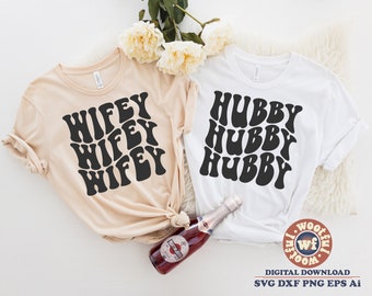 Wifey svg, Hubby svg, Wedding svg, Anniversary svg, Wavy Stacked svg, Just Married svg, Boho svg, Svg Dxf Eps Ai Png Silhouette Cricut